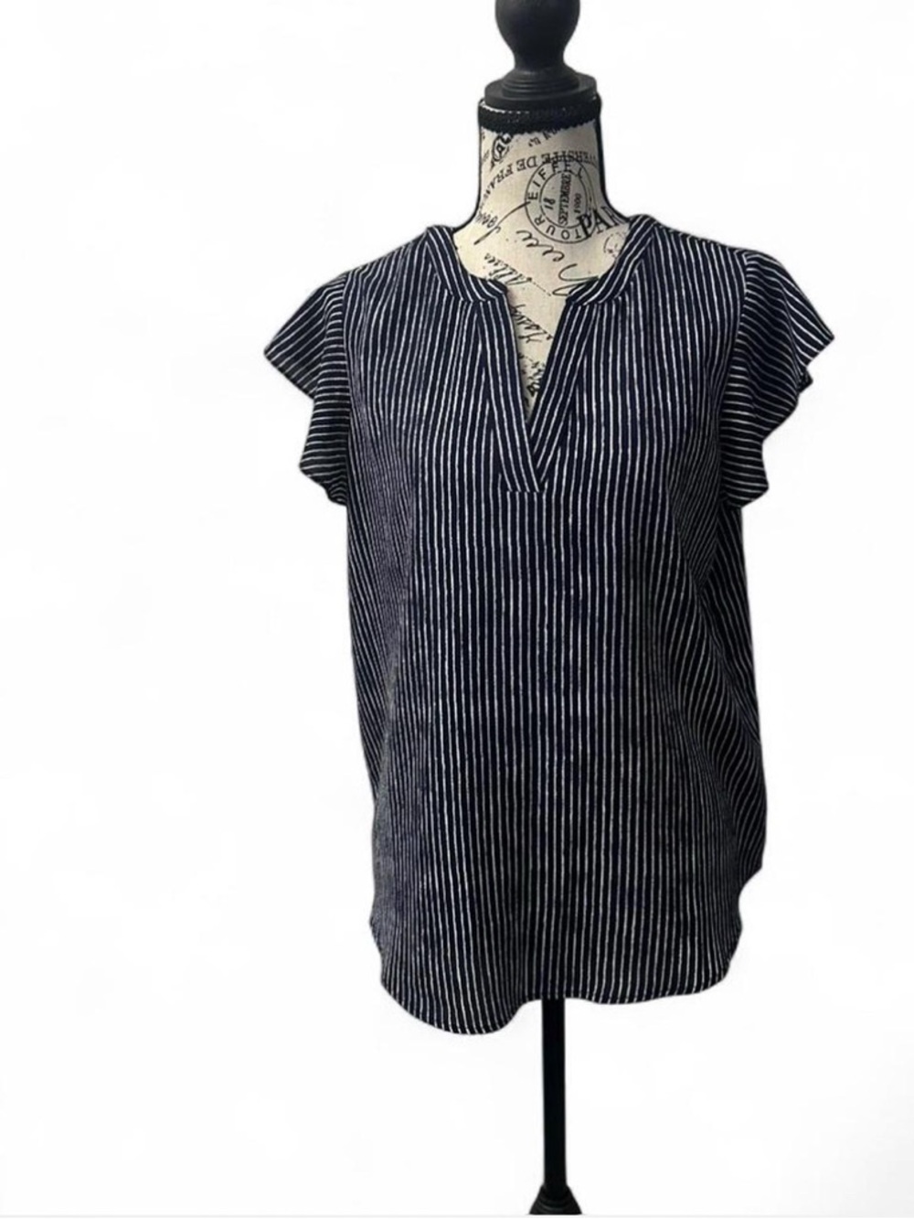 Adrianna Papell Navy and White Striped Shirt